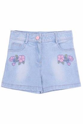 girls denim embroidered blue shorts - blue