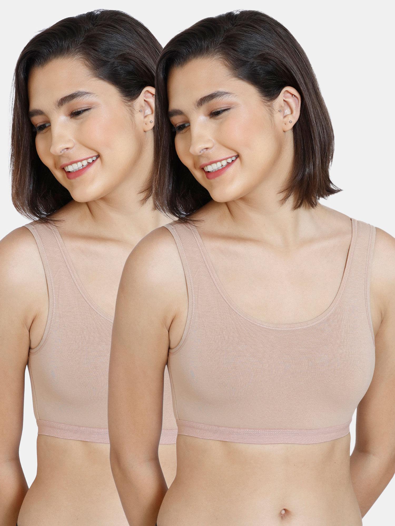 girls double layered non wired beginner bra roebuck beige (pack of 2)