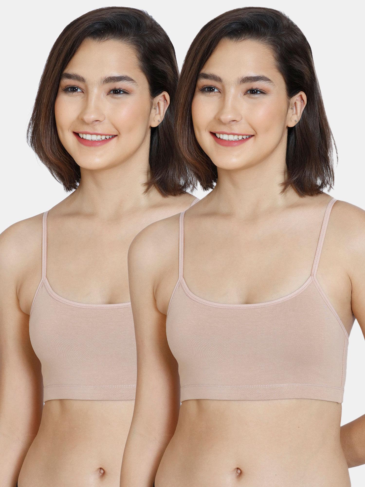 girls double layered non wired beginner bra roebuck beige (pack of 2)