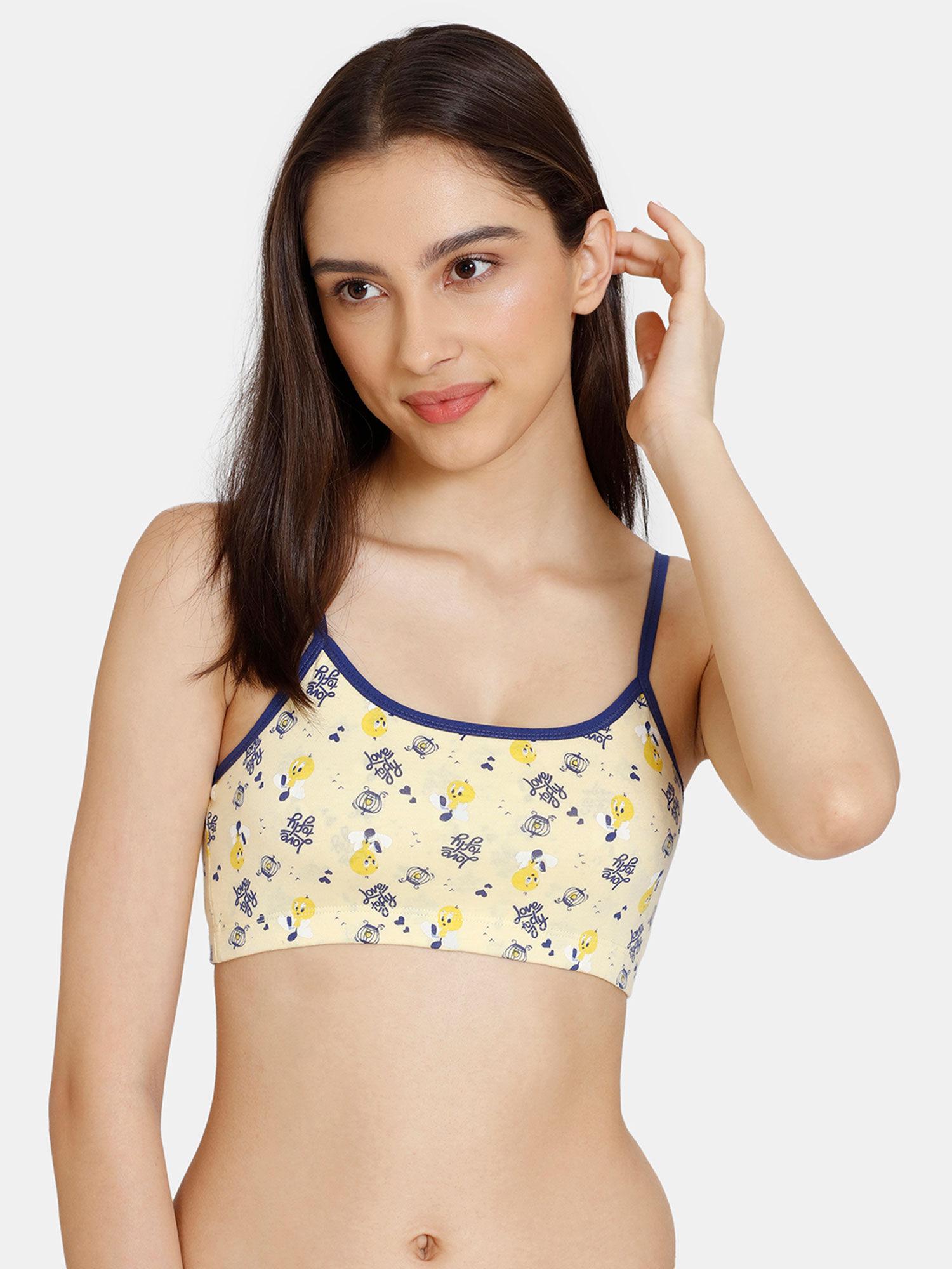 girls double layered non wired full coverage bralette love yellow