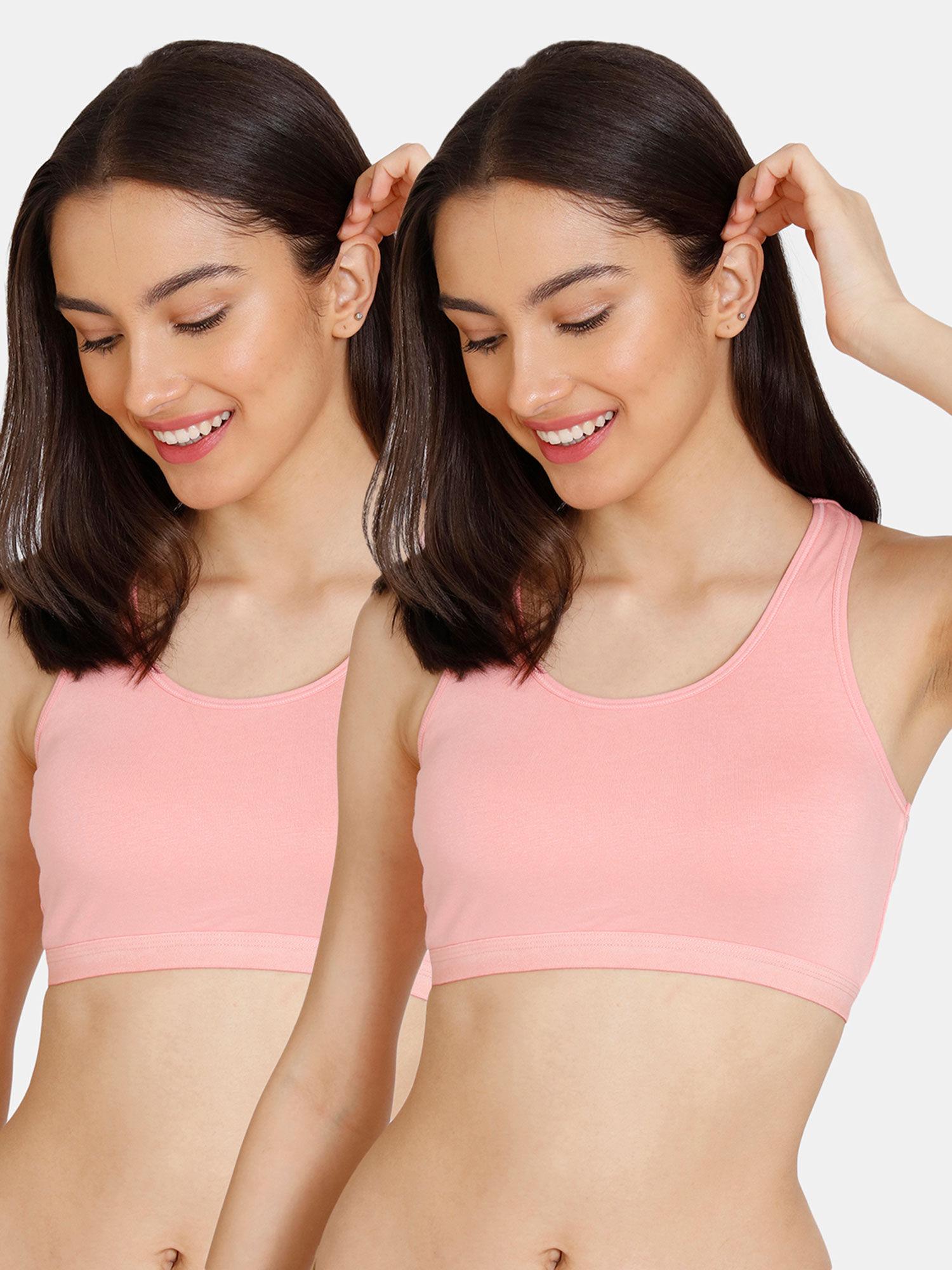 girls double layered non wired racerback sports bra pink (pack of 2)
