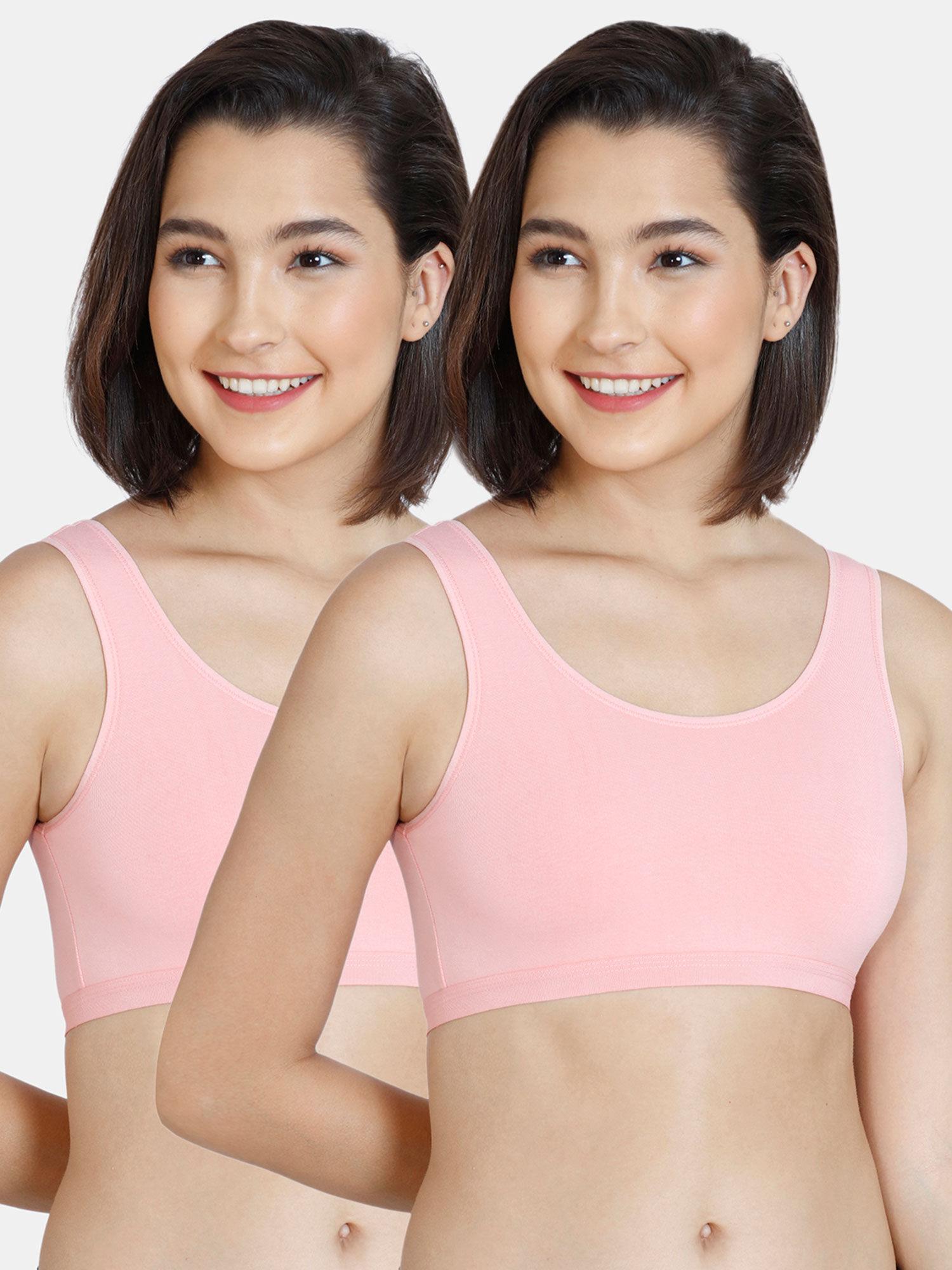 girls double layered non wired slip on beginner bra pink (pack of 2)