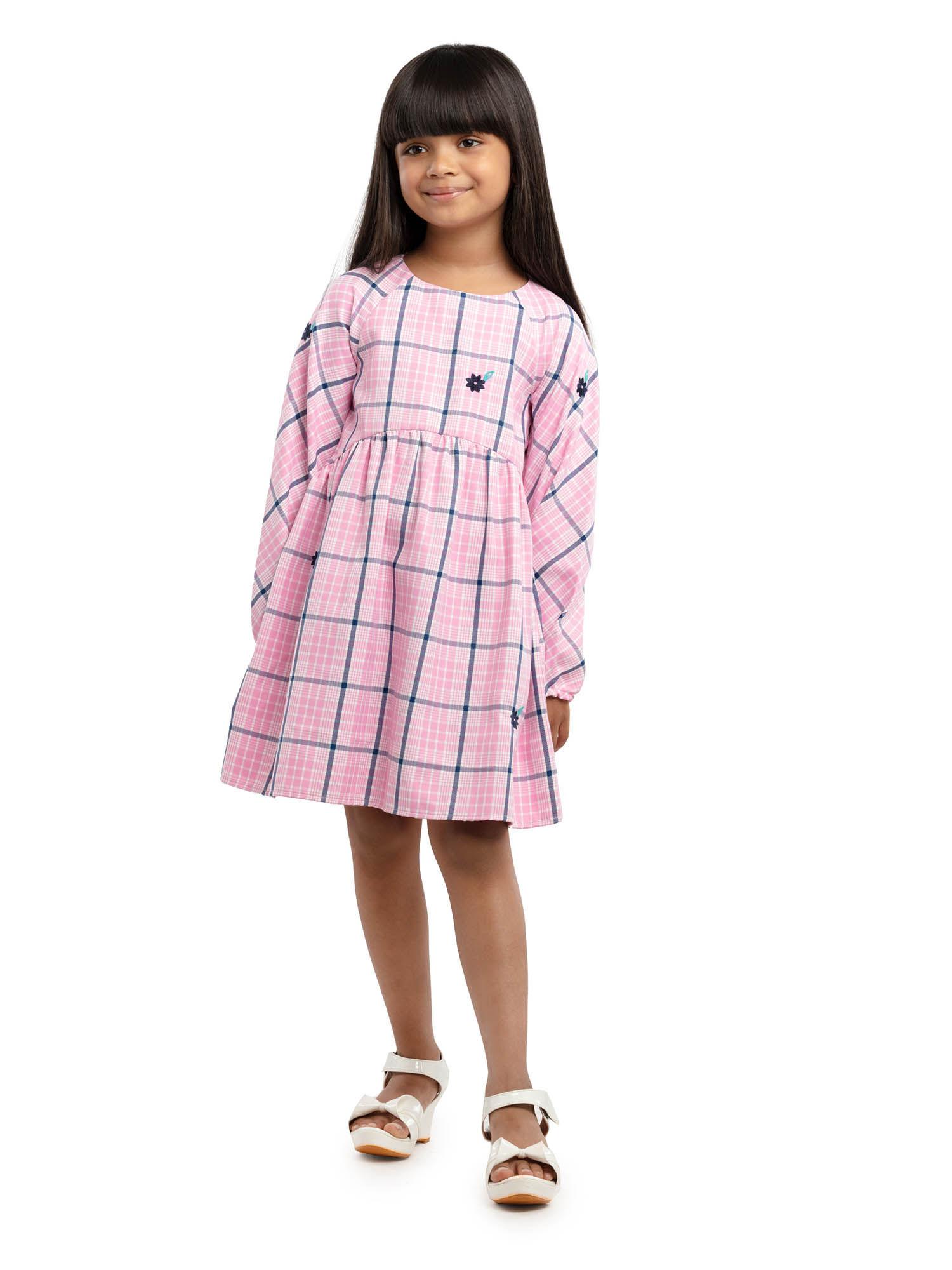 girls dress in yarn dyed lurex fabric with butta embroidery