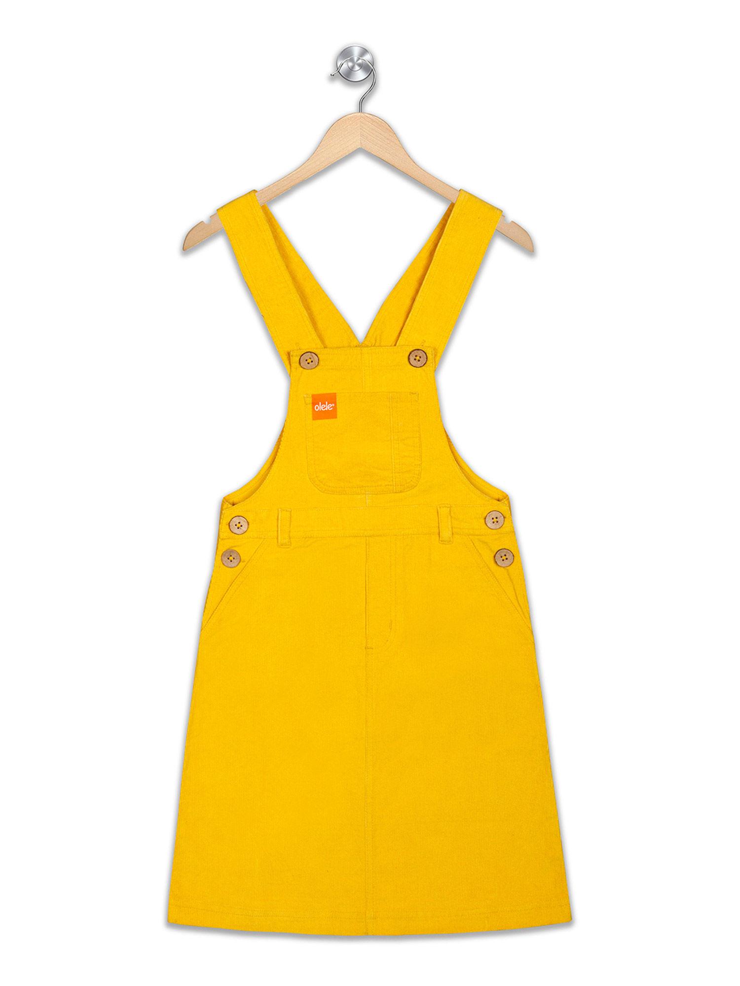 girls dungaree dress - butter yellow corduroy