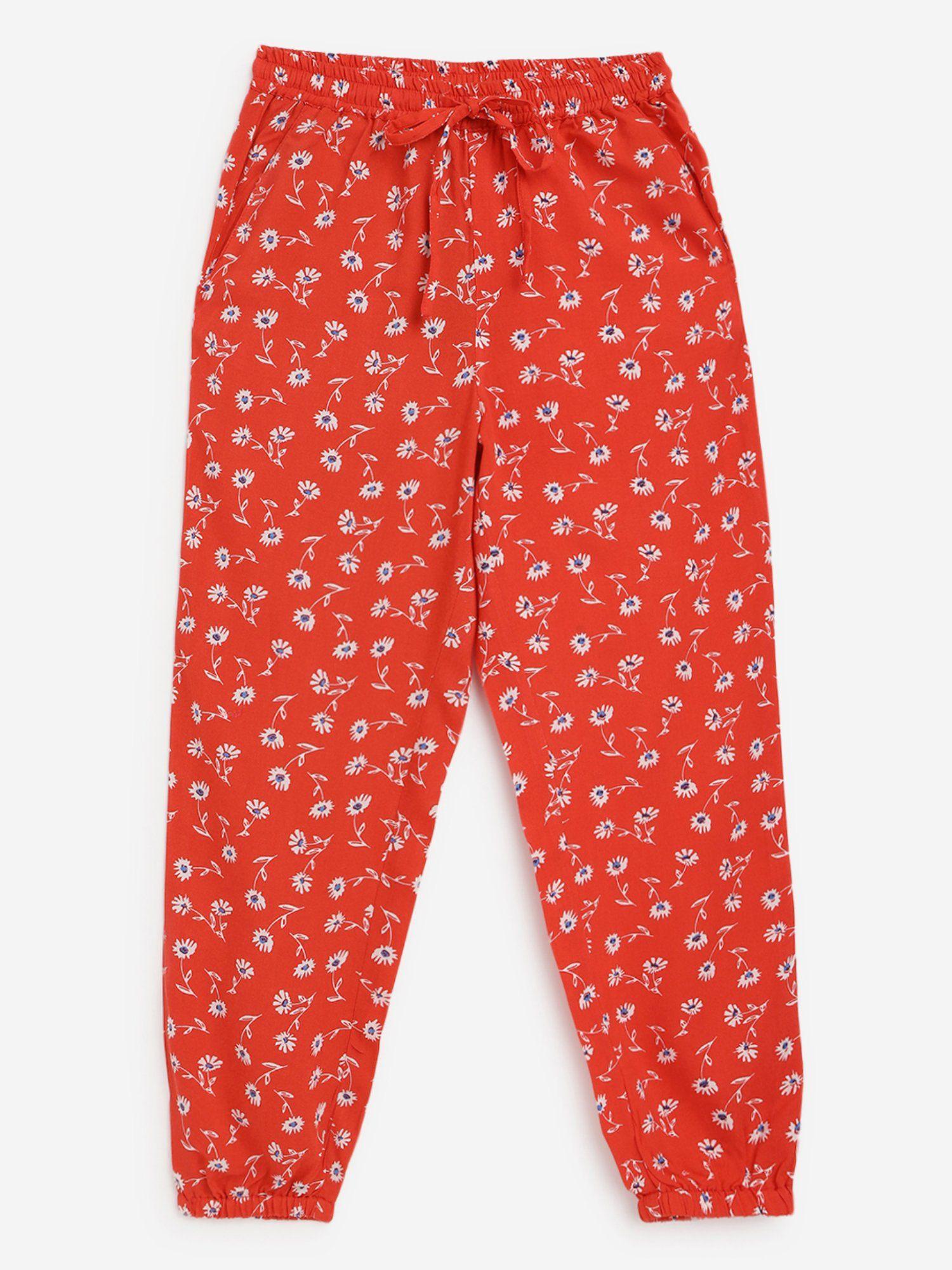 girls ella jogger pant - happy floral print - red