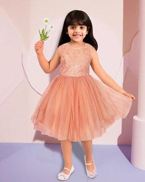 girls embellished fit & flare dress with back-zip closure
