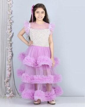 girls embellished fit & flare dress with ruffled detail