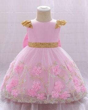 girls embellished fit & flared dress with round neck