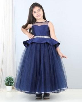 girls embellished round-neck fit & flare dress