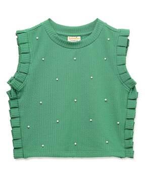 girls embellished round-neck top