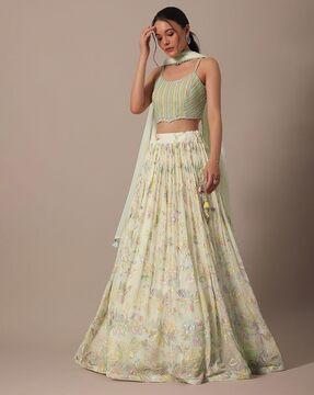 girls embroidered flared lehenga choli set with dupatta