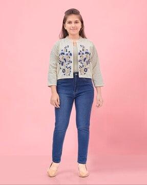 girls embroidered front-open jacket