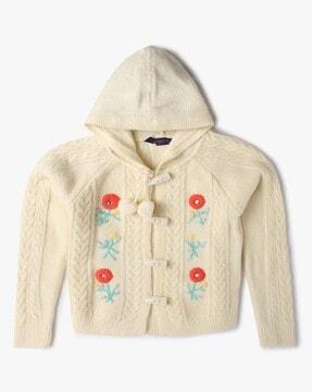 girls embroidered hooded cardigan