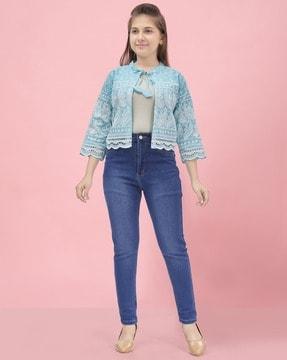 girls embroidered jacket with tie-up