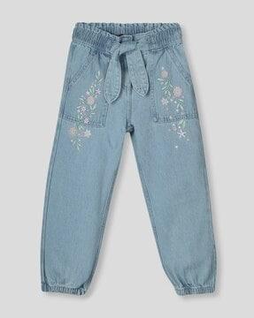 girls embroidered mom fit jogger jeans