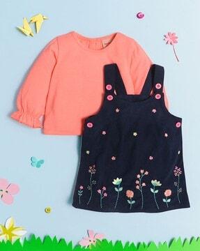 girls embroidered pinafore dress with top