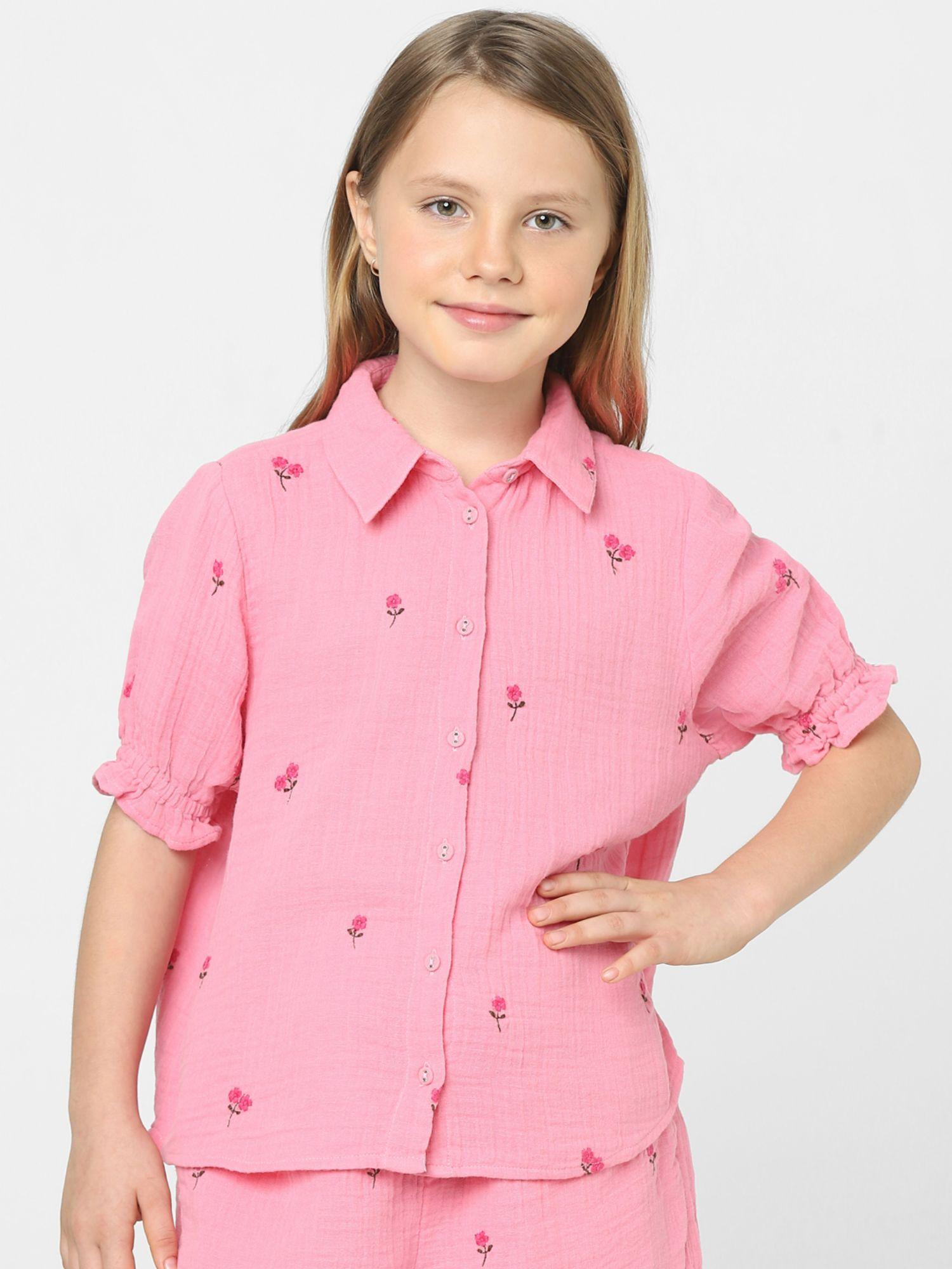 girls embroidered pink shirt