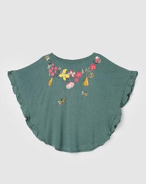 girls embroidered poncho top