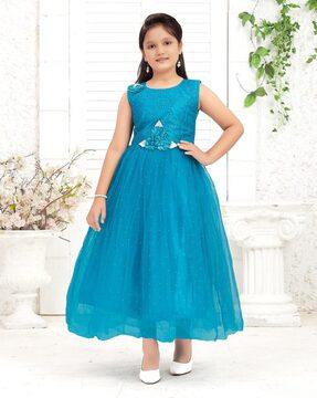 girls embroidered round-neck fit & flare dress