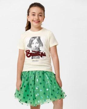 girls embroidered round-neck t-shirt