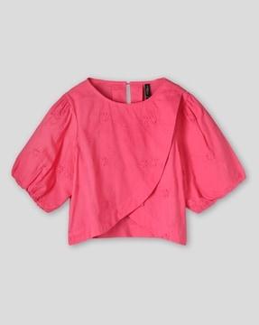 girls embroidered round-neck top