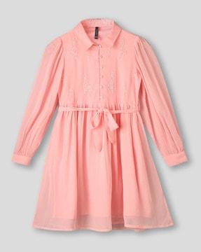 girls embroidered shirt dress with belt