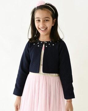 girls embroidered shrug with full sleeves