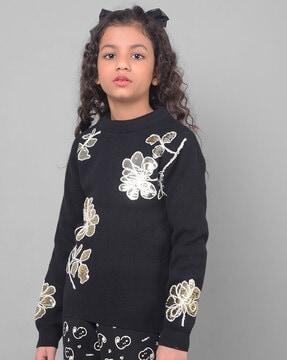 girls embroidered sweatshirt with ribbed hem