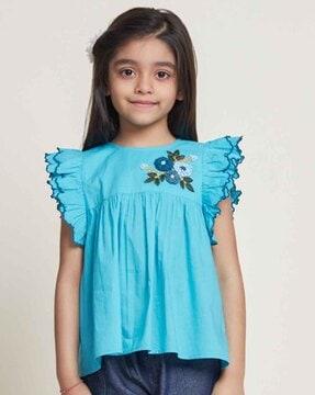 girls embroidered top with cap sleeves