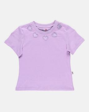 girls embroidered top with crew neck