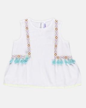 girls embroidered top with crew neck