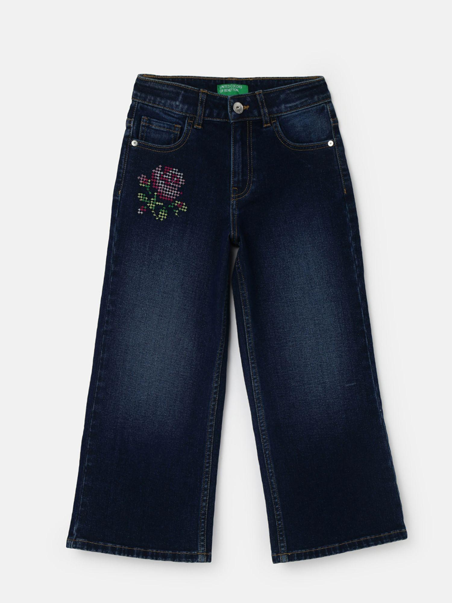 girls embroidery wide leg jeans