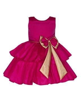 girls fit & flare dress with bow accent