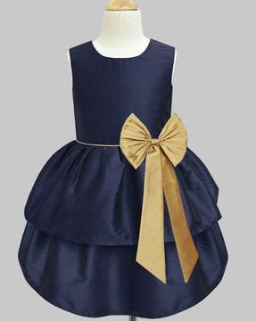 girls fit & flare dress with bow applique