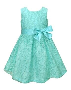 girls fit & flare dress with waist tie-up