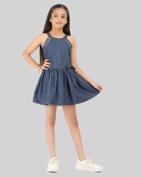 girls fit & flared dress with belt