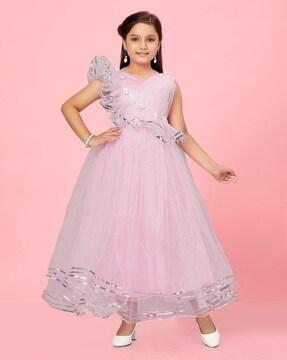 girls fit & flared dress with floral applique