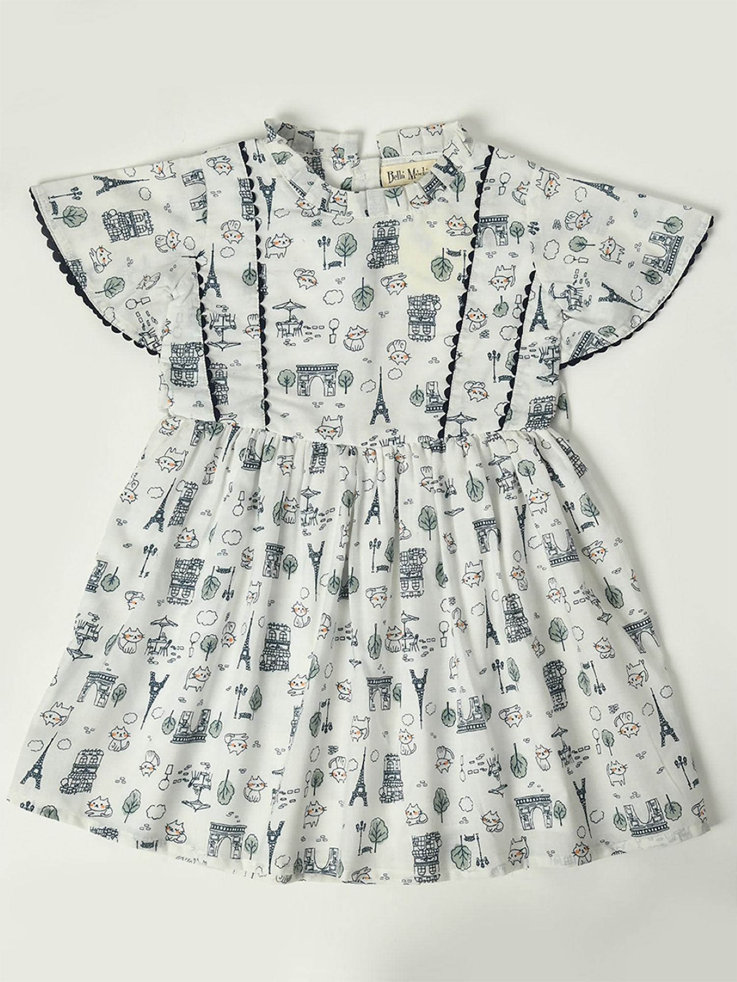 girls fit and flair printed half sleeve casual wear dress