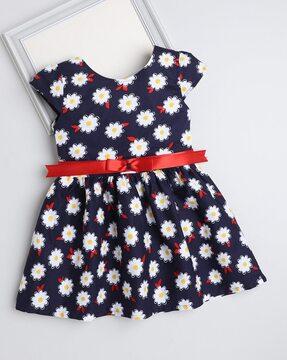 girls fit and flare dress with cap sleeves