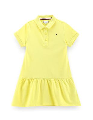 girls flared hem solid polo dress