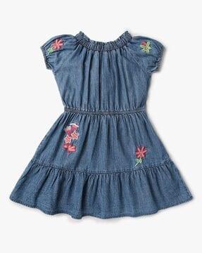 girls floral embroidered a-line dress