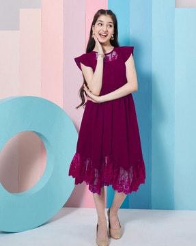 girls floral embroidered fit & flare dress