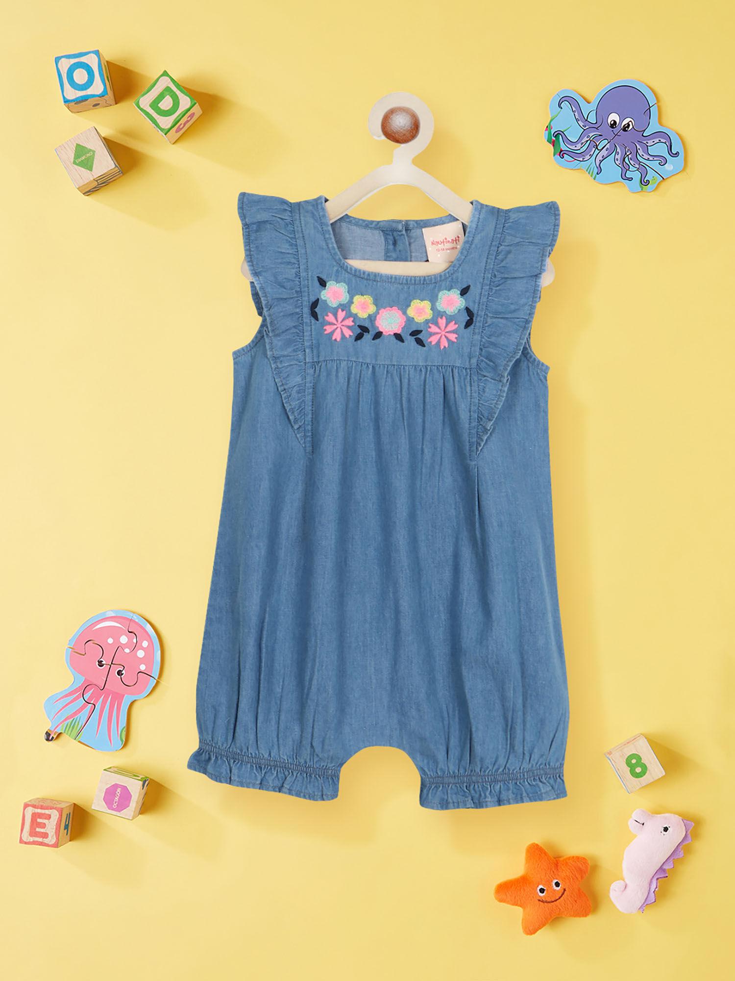 girls floral embroidered playsuit