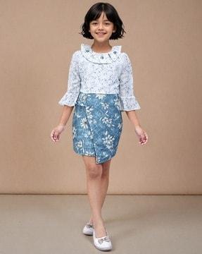 girls floral fit & flare dress with round neck