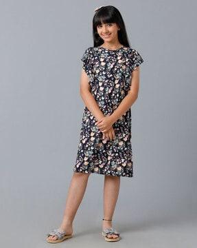 girls floral print a-line dress