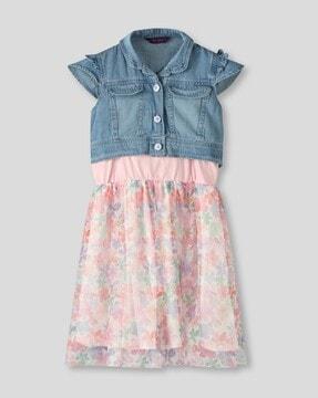 girls floral print fit & flare dress with shrug