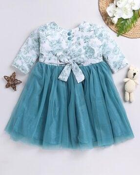 girls floral print fit & flare dress with tie-up belt