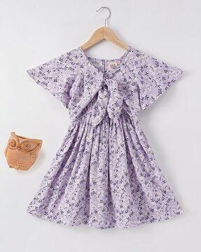 girls floral print fit & flare dress with tie-up