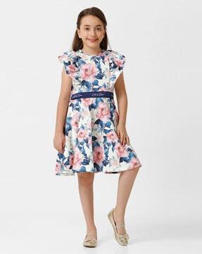 girls floral print fit & flare dress