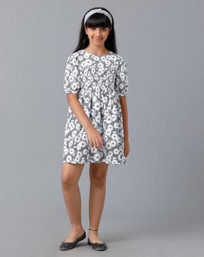 girls floral print fit & flare dress